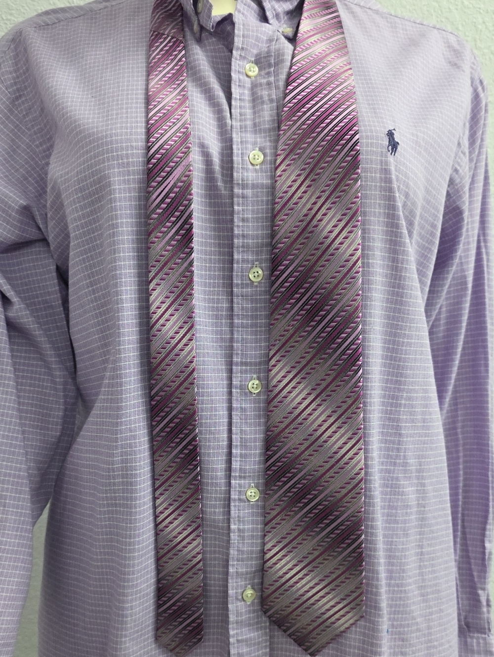 Bruno Marchesi Purple Pink Gray Striped Silk Neck Tie